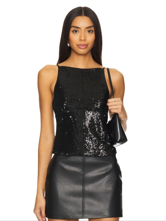 Free People Tops - Nwt FREE PEOPLE BLACK Sequin Halter Crop Women's Cami Boho Top Festival Prom Y2K